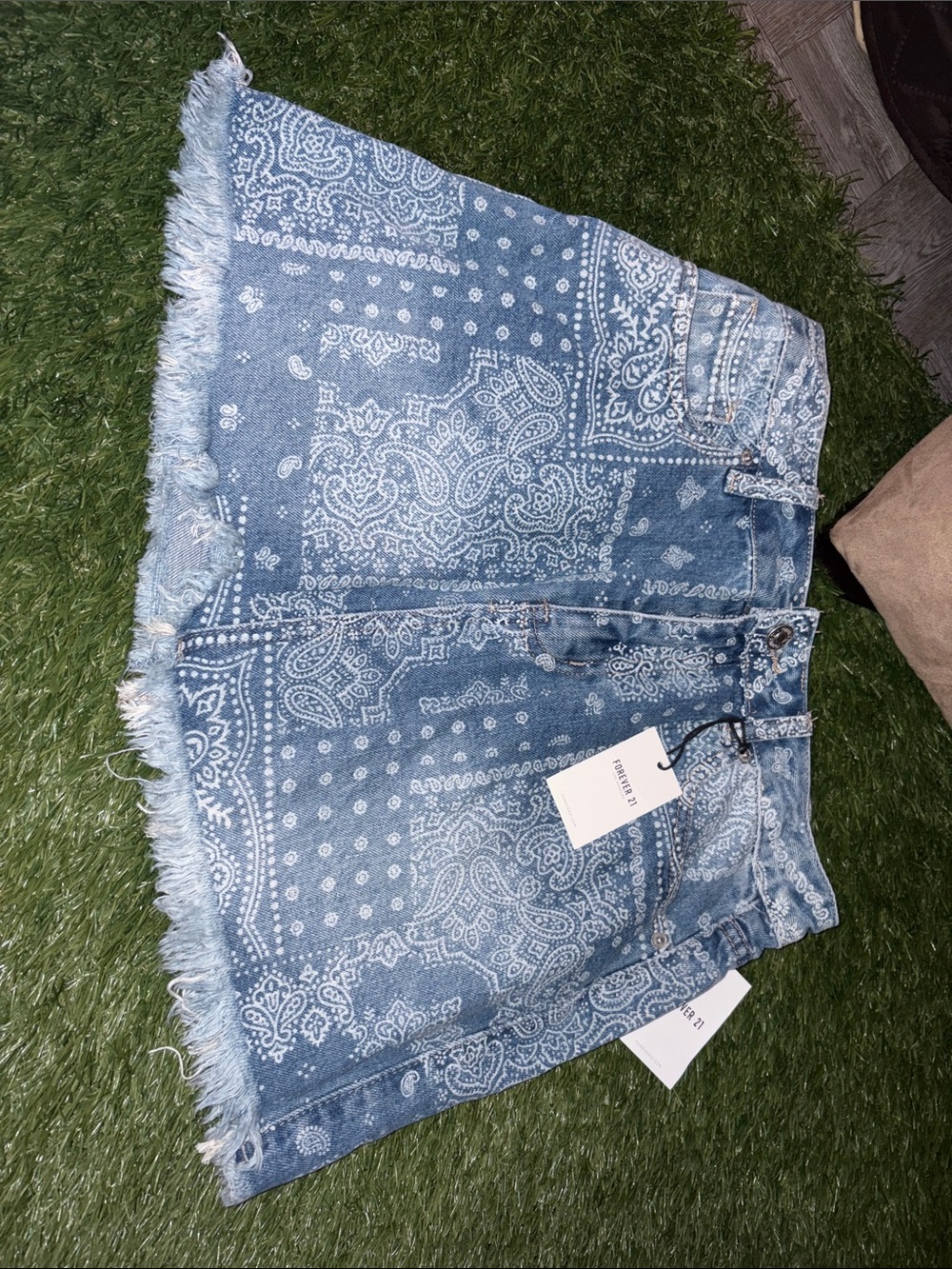 Forever 21 Blue Bandana Print Denim Mini Skirt